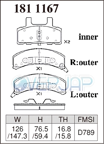P1811167 DIXCEL プレミアム ブレーキパッド フロント左右セット CHEVROLET(シボレー) TAHOE 2000 4.8 V8 / 5.3 V8 4WD・Rear DRUM_画像2