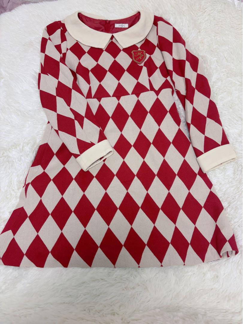 ワンピース　ダイヤ柄　MILK 　レッド　ワンダーパターンDress_画像1