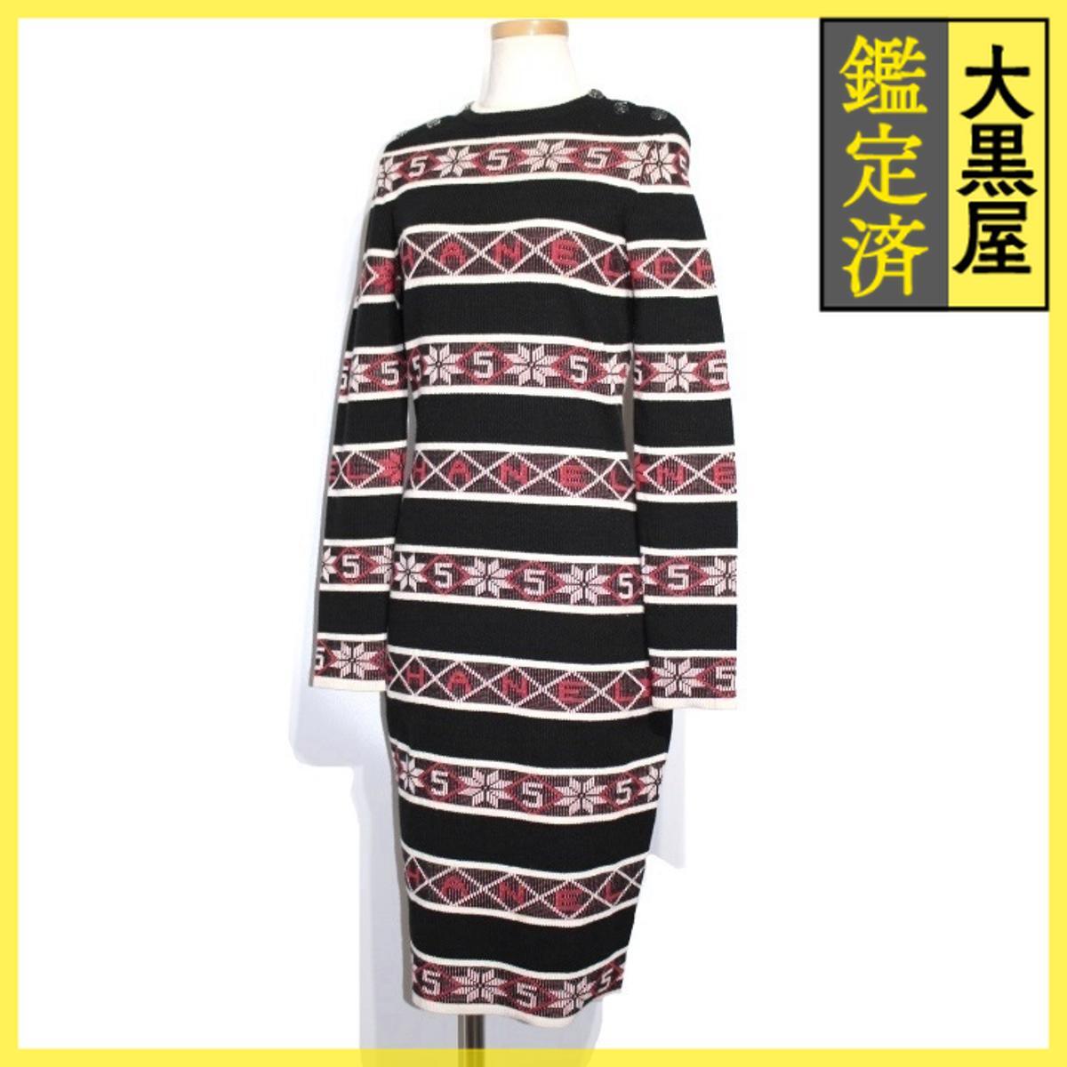 CHANEL　シャネル　ロングニットワンピース　レディース36　ブラック/レッド　カシミヤ　ポリアミド　P62575K48044_画像2