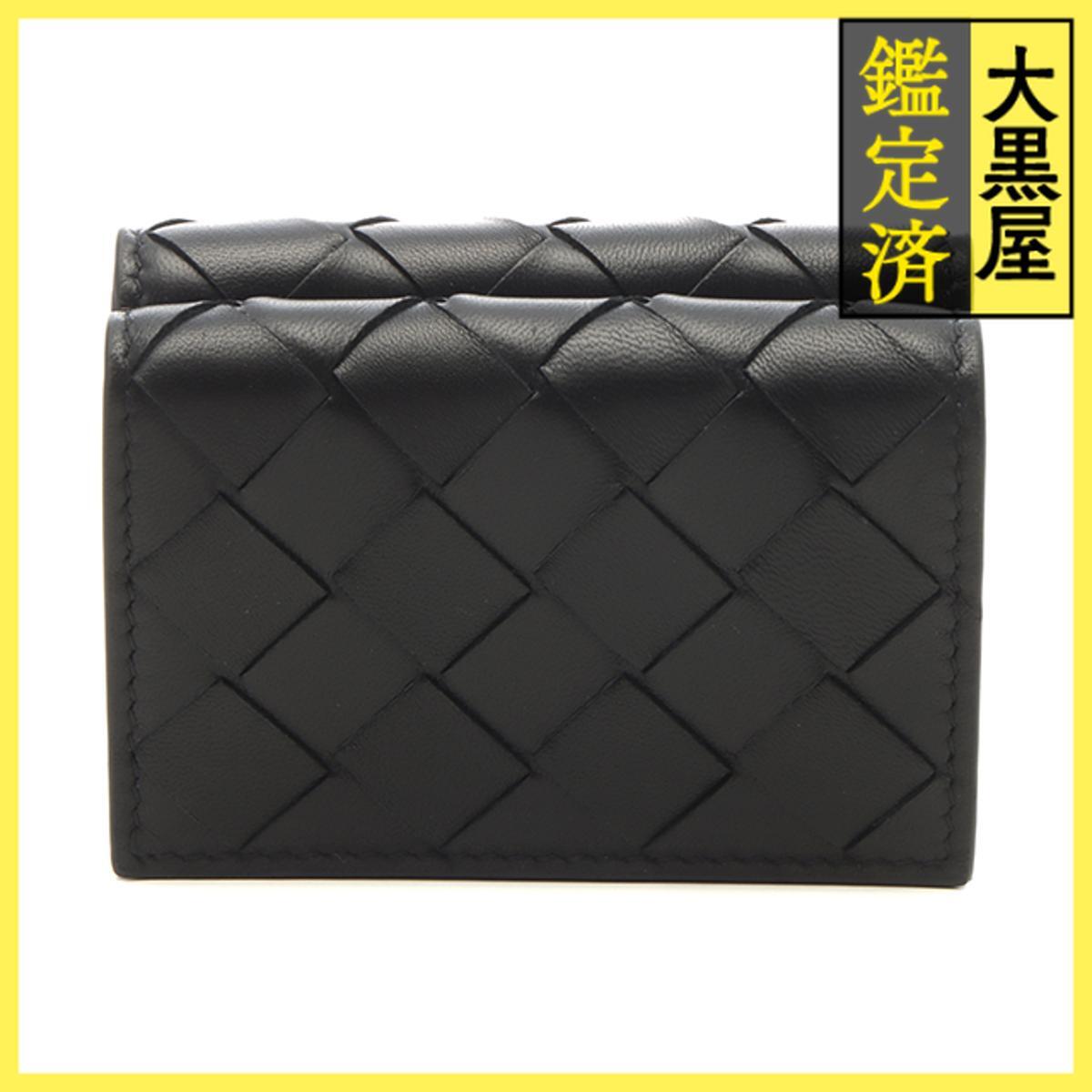 BOTTEGA VENETA　ボッテガヴェネタ　イントレチャート　タイニー　コンパクトウォレット　ブラック　レザー_画像1