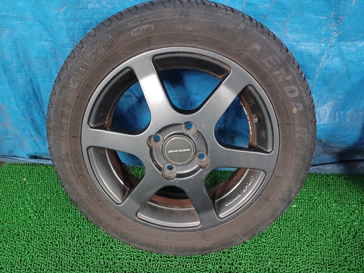 338282★SUZUKI SPORT スズキスポーツ 純正OP 14×4.5J +50★4H PCD 100★14インチ アルミホイール 4本★タイヤ155/65R14★タイヤ要交換★_画像2