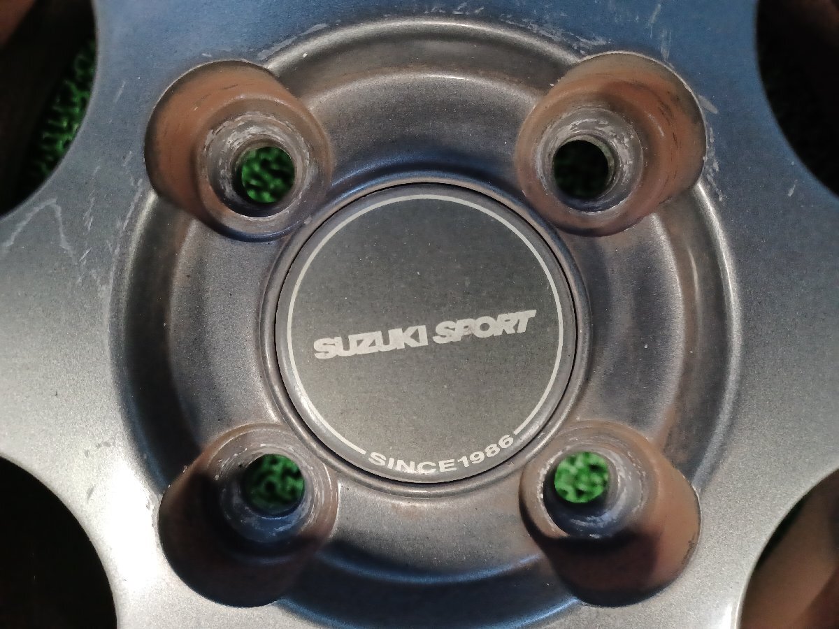 338282★SUZUKI SPORT スズキスポーツ 純正OP 14×4.5J +50★4H PCD 100★14インチ アルミホイール 4本★タイヤ155/65R14★タイヤ要交換★_画像5