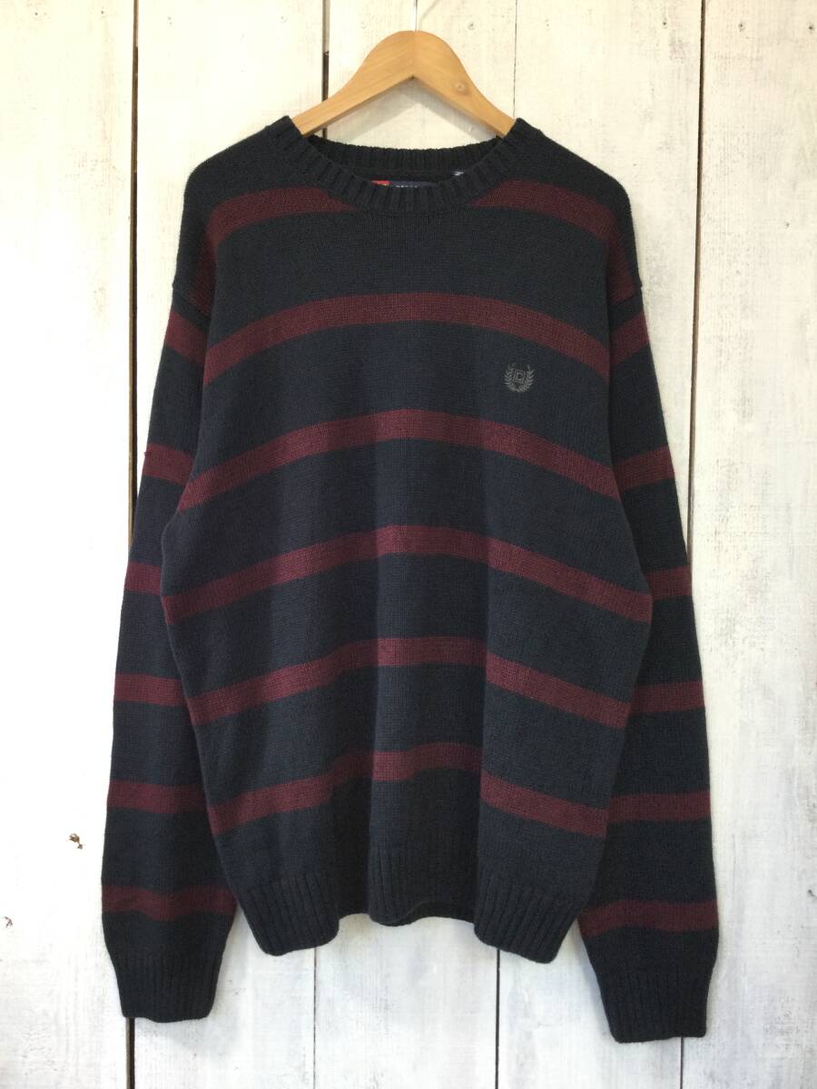 CHAPS チャップス ボーダー柄 コットンニット クルーネックセーター メンズXL 状態良好 _画像1