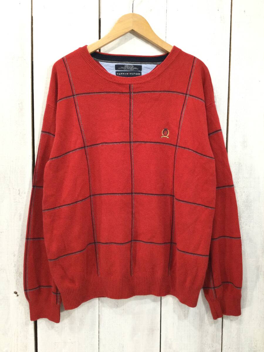 TOMMY HILFIGER トミーヒルフィガー 柄 コットンニット セーター メンズXL 大きめ 良品_画像1