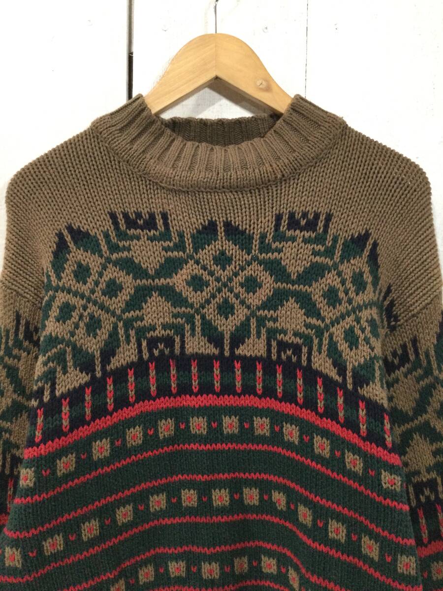 Eddie Bauer エディーバウアー 総柄 コットンニット モックネックセーター メンズM 大きめ 良品_画像2
