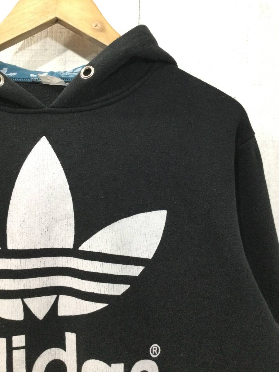 adidas アディダス トレフォイルロゴ 年代不明 スウェットパーカー フード付きトレーナー メンズM ややダメージあり_画像3