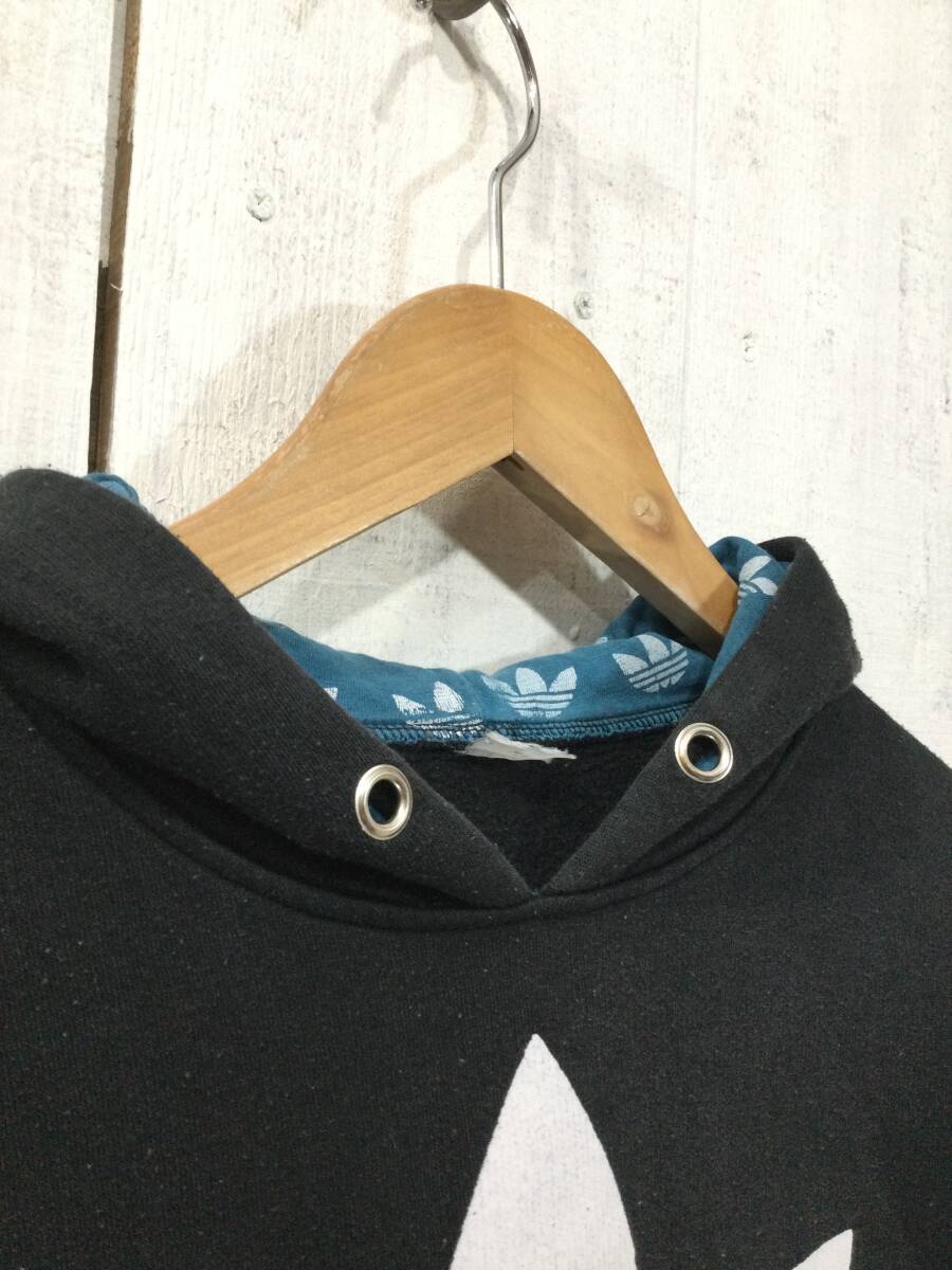 adidas アディダス トレフォイルロゴ 年代不明 スウェットパーカー フード付きトレーナー メンズM ややダメージあり_画像4