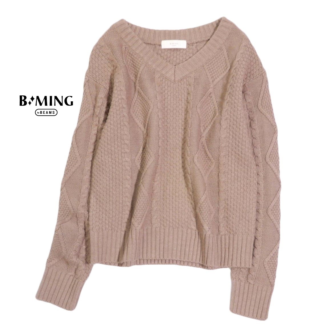 ビームス B:MING by BEAMS 大人可愛い☆ケーブルニット セットアップ プルオーバー スカート _画像4