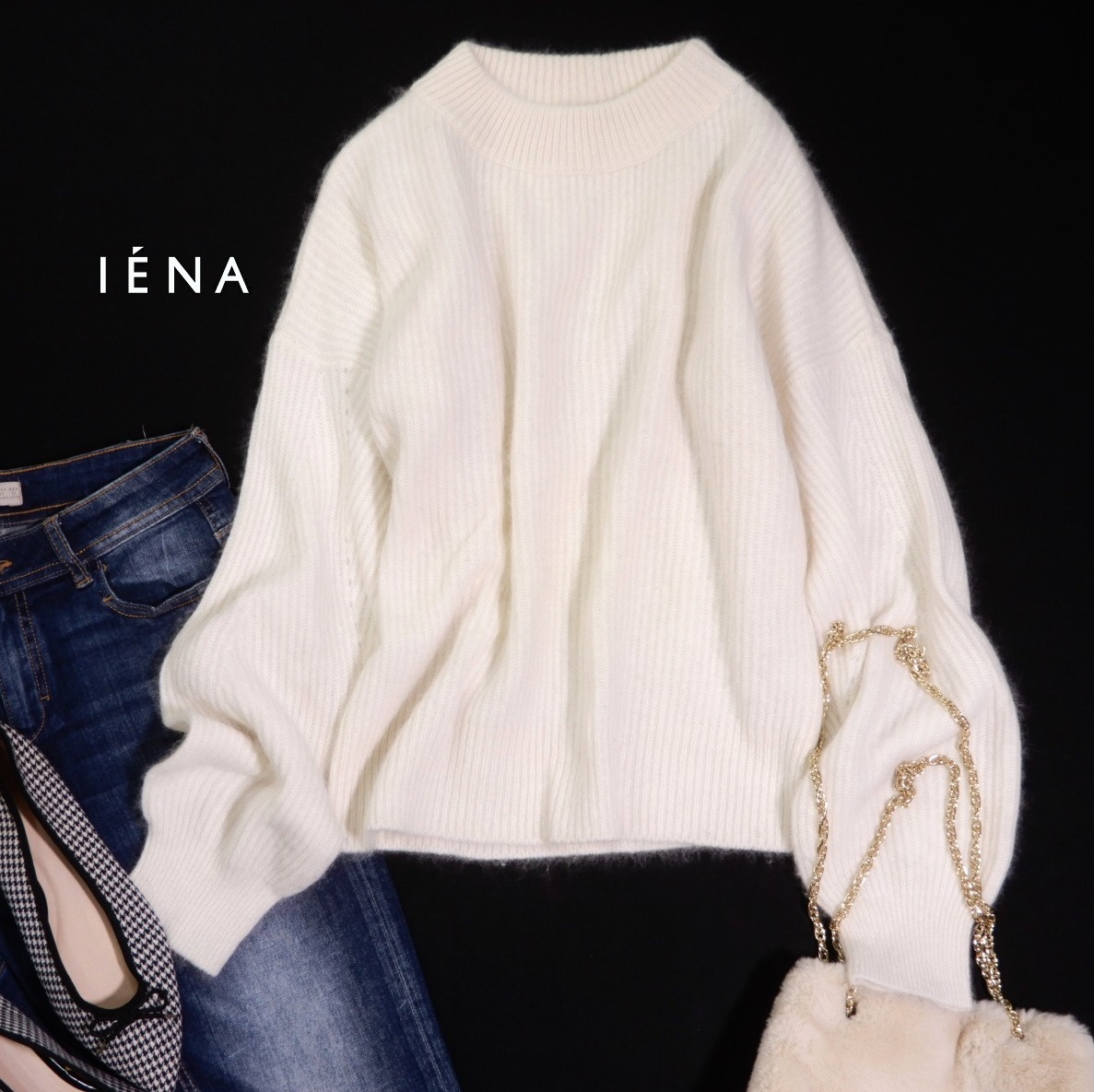 イエナ IENA 大人可愛い☆ アンゴラ ウール 起毛 ふっくら袖 畦編み ニット プルオーバー _画像1