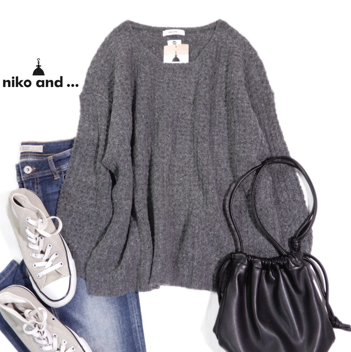 未使用 ニコアンド niko and… ふっくら カシミヤブレンド ワッフル ニット プルオーバー FREE_画像1