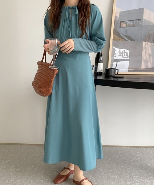 アビトーキョー ABITOKYO 大人可愛い☆ ウエスト切り替え ふっくら袖 ギャザー デザイン ロング ワンピース F_画像2