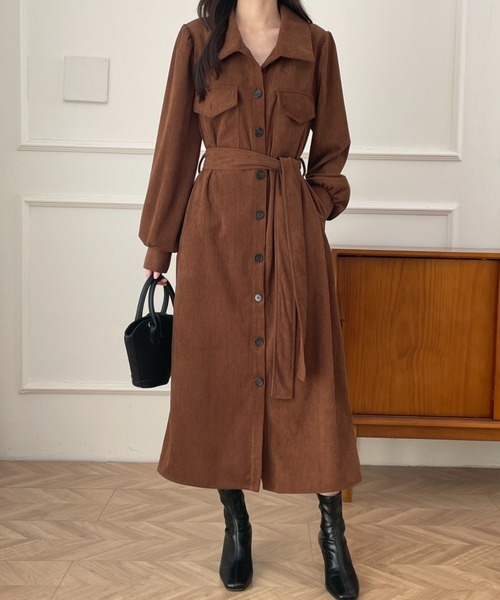 アビトーキョー ABITOKYO 大人可愛い☆ コーデュロイ ウエストマーク リボン ワンピース M_画像2