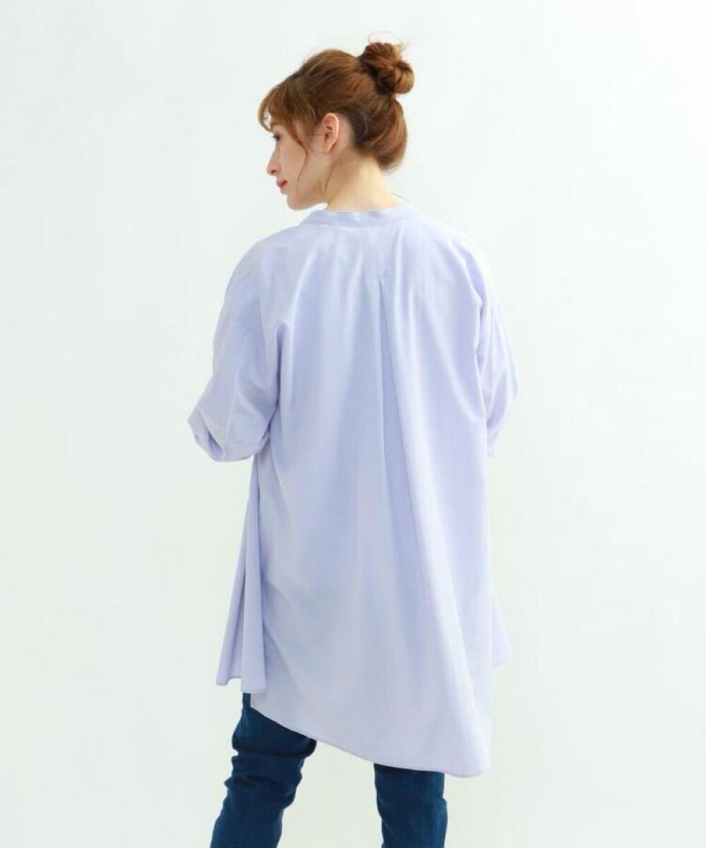 INDIVI◆セルクロス ロングシャツ ライトパープル 長袖 チュニック 薄手 インディヴィ ノーカラー ブラウス カーディガン LL 12サイズ_画像9