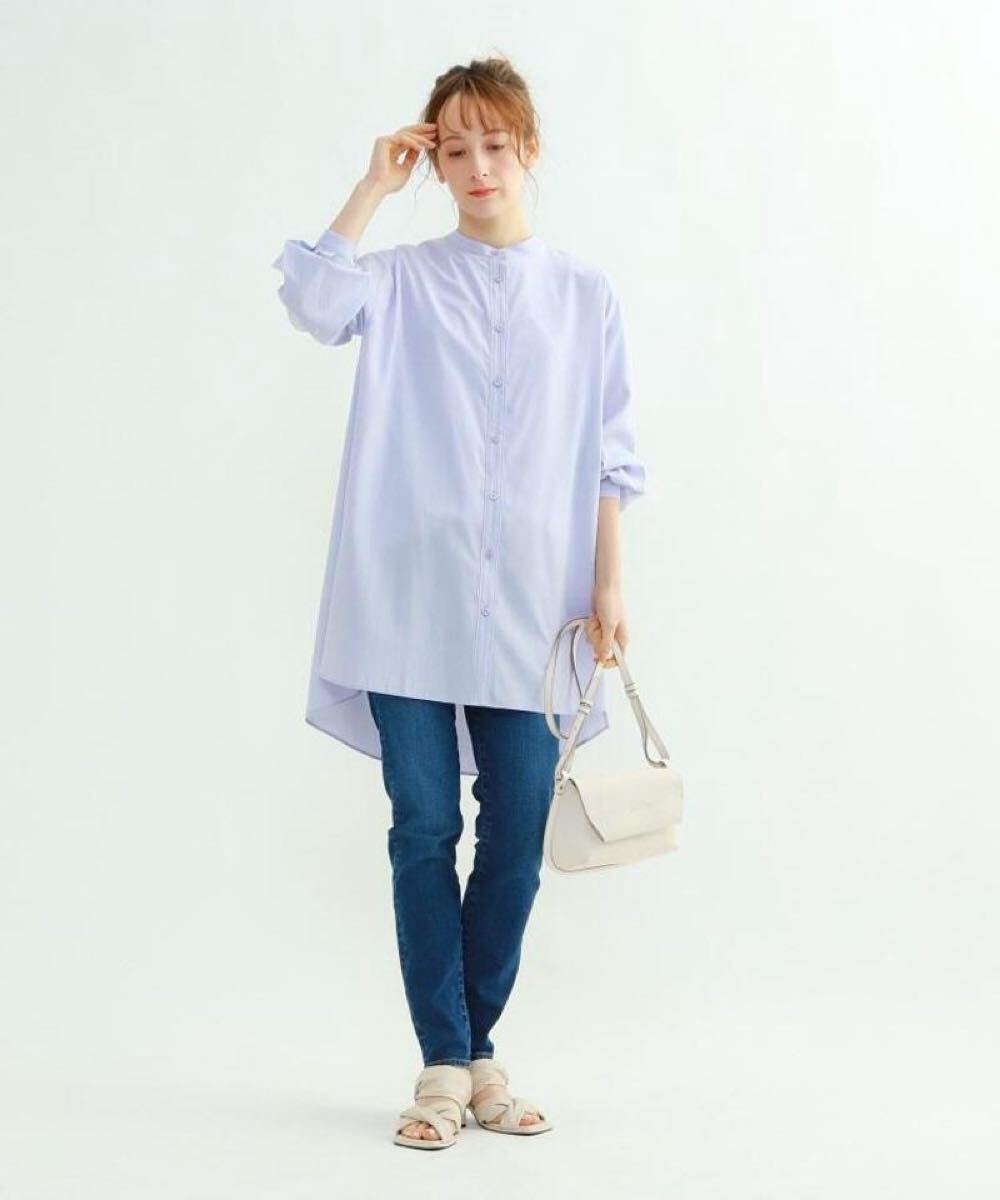 INDIVI◆セルクロス ロングシャツ ライトパープル 長袖 チュニック 薄手 インディヴィ ノーカラー ブラウス カーディガン LL 12サイズ_画像10