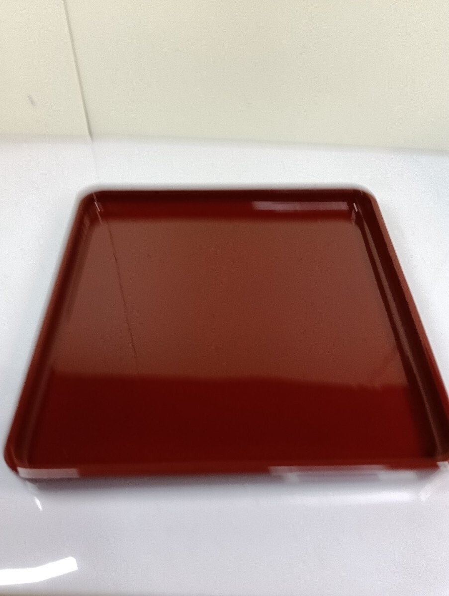 【1円スタート】 角盆 朱/黒 トレー お盆 配膳盆 漆器風 和食器 キッチン用品 来客用 卓上盆 80サイズ_画像1