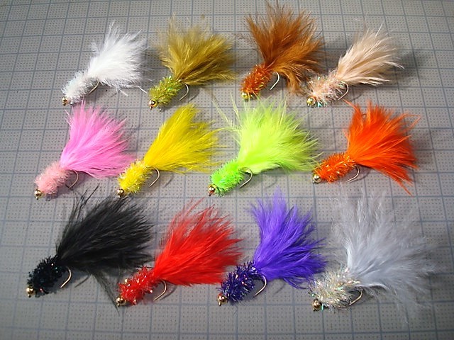 ブラスビーズヘッドマラブー 6本セット #8 0.55g 12色 ウーリーバガー フェザージグ 管理釣り場 エリアトラウト_画像1