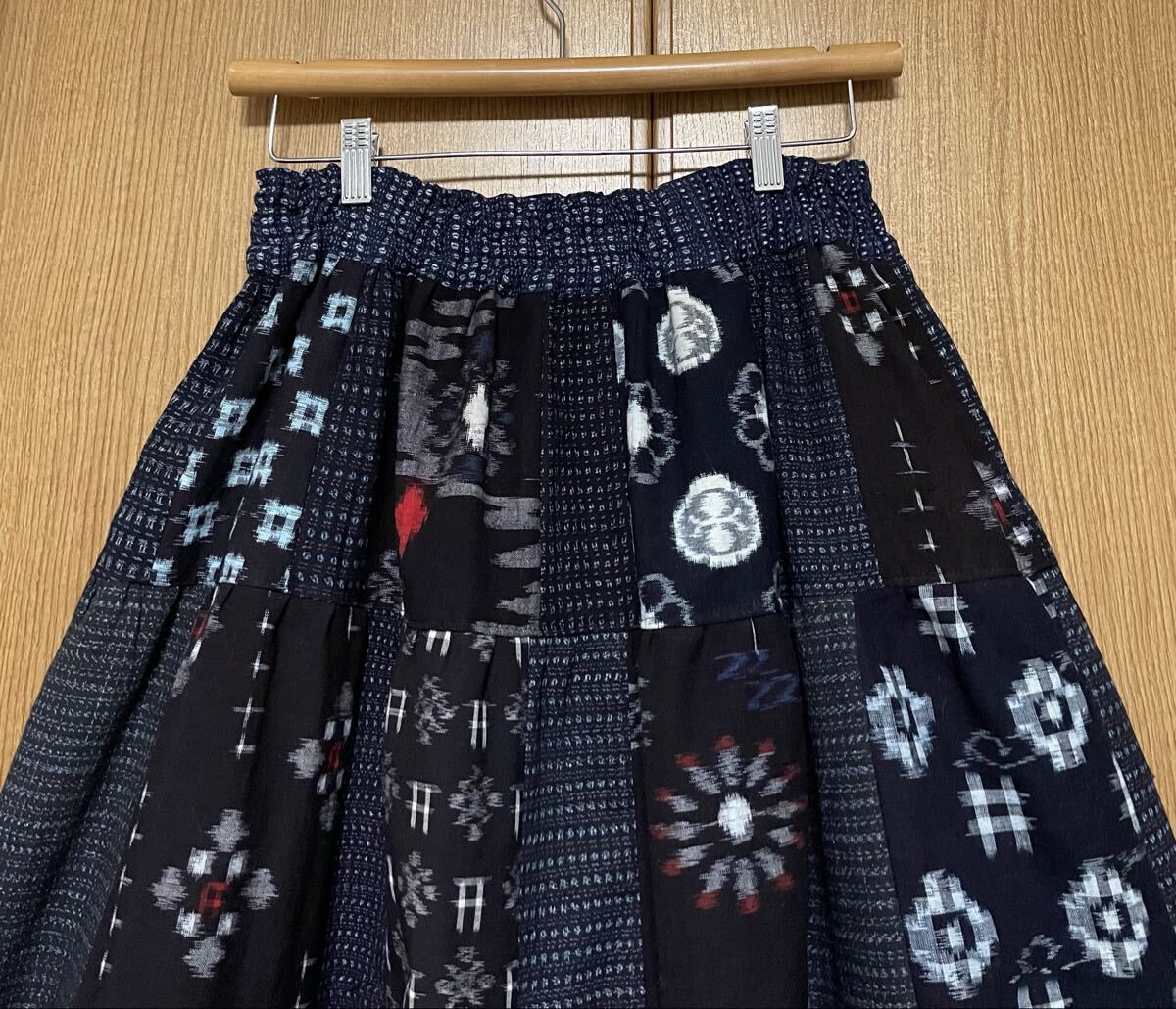 着物リメイク　絣など木綿のパッチワーク　ティアードスカート　フリーサイズ_画像3