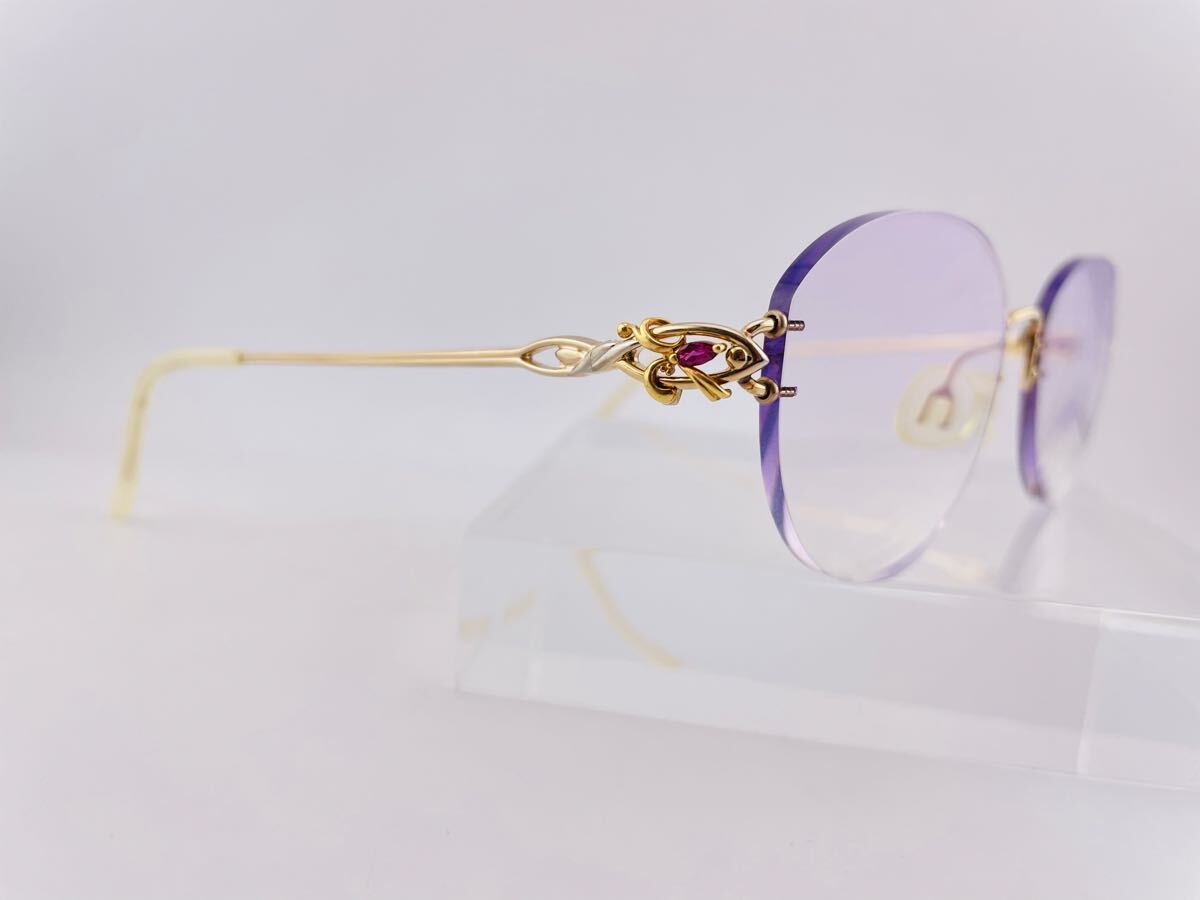 QA51 K18 DEC HOYA EYE JEWELRY ルビー サファイア アイジュエリー 眼鏡フレーム メガネ サングラス GOLD 金色 宝飾 ダイヤ 金台_画像3