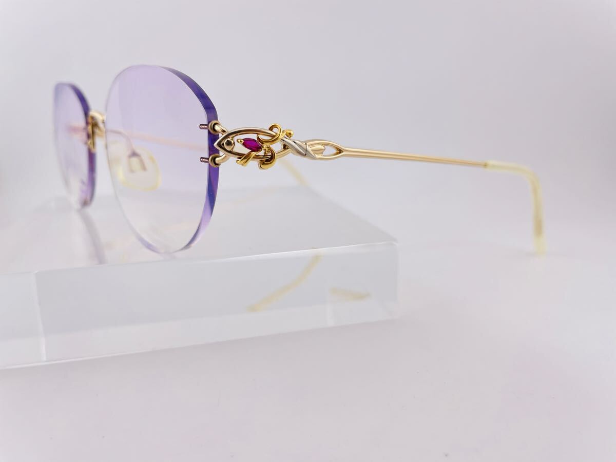 QA51 K18 DEC HOYA EYE JEWELRY ルビー サファイア アイジュエリー 眼鏡フレーム メガネ サングラス GOLD 金色 宝飾 ダイヤ 金台_画像4