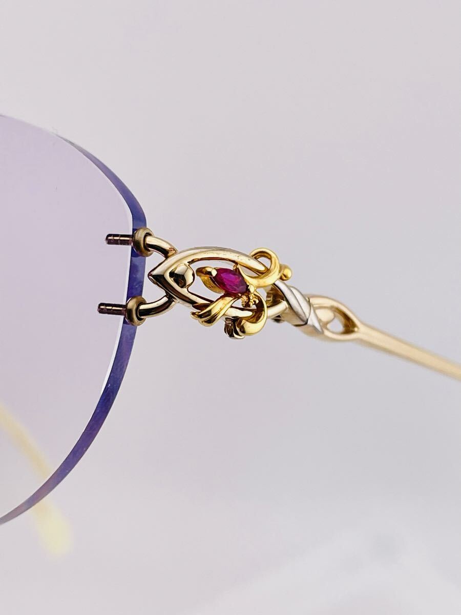 QA51 K18 DEC HOYA EYE JEWELRY ルビー サファイア アイジュエリー 眼鏡フレーム メガネ サングラス GOLD 金色 宝飾 ダイヤ 金台_画像5