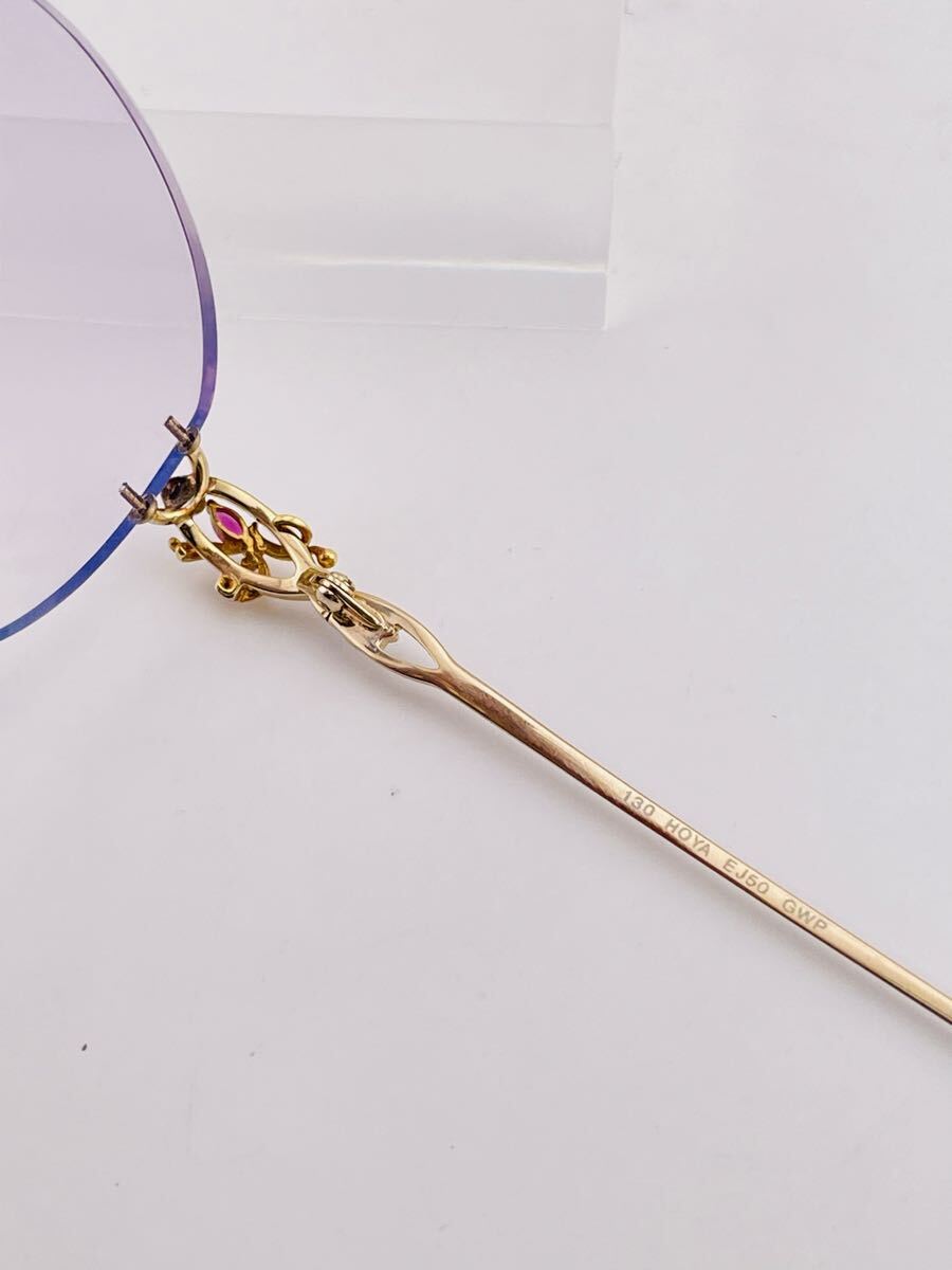 QA51 K18 DEC HOYA EYE JEWELRY ルビー サファイア アイジュエリー 眼鏡フレーム メガネ サングラス GOLD 金色 宝飾 ダイヤ 金台_画像7