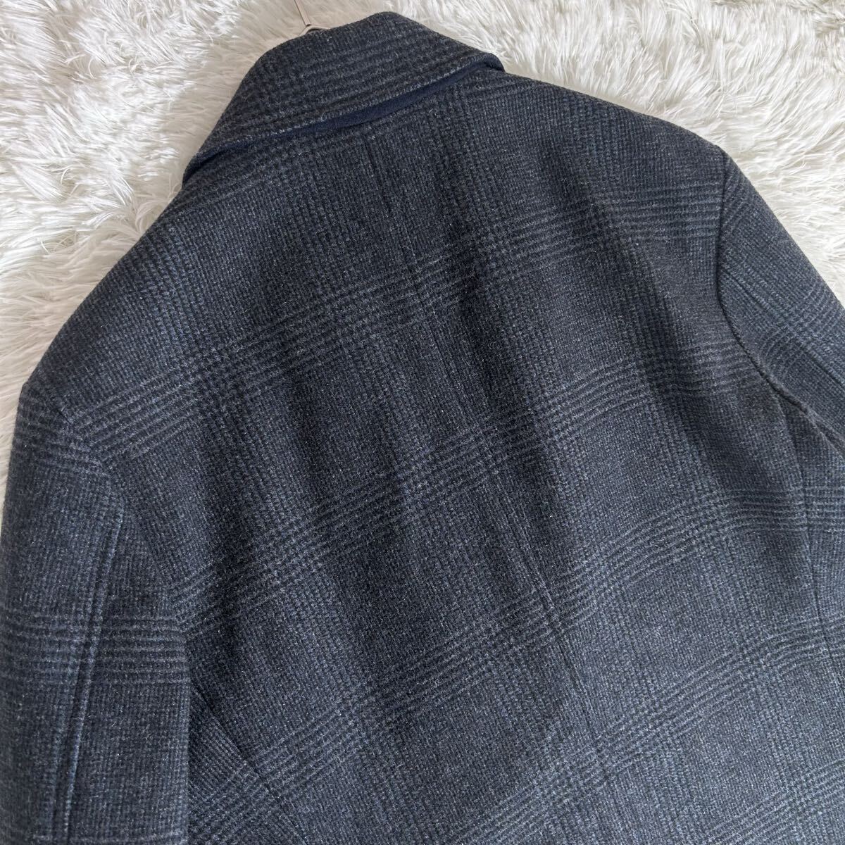 【美品】nano universe The1st.Floor ナノユニバース チェスターコート ウール 厚手 ツイード調 46 グレンチェック柄 チャコールグレー_画像6