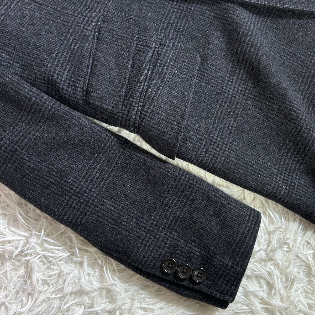 【美品】nano universe The1st.Floor ナノユニバース チェスターコート ウール 厚手 ツイード調 46 グレンチェック柄 チャコールグレー_画像7