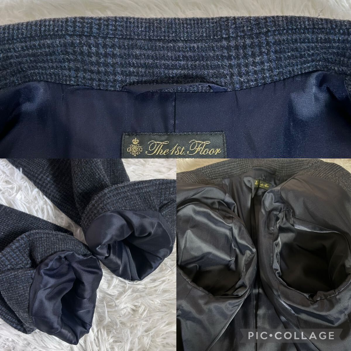 【美品】nano universe The1st.Floor ナノユニバース チェスターコート ウール 厚手 ツイード調 46 グレンチェック柄 チャコールグレー_画像9