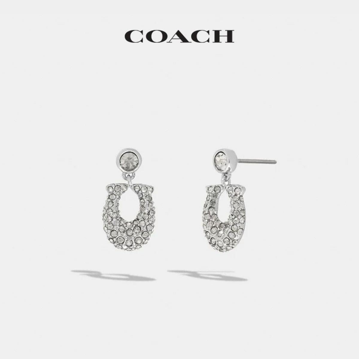 新品未使用　COACH コーチ　クリスタル　ピアス　シルバー_画像1