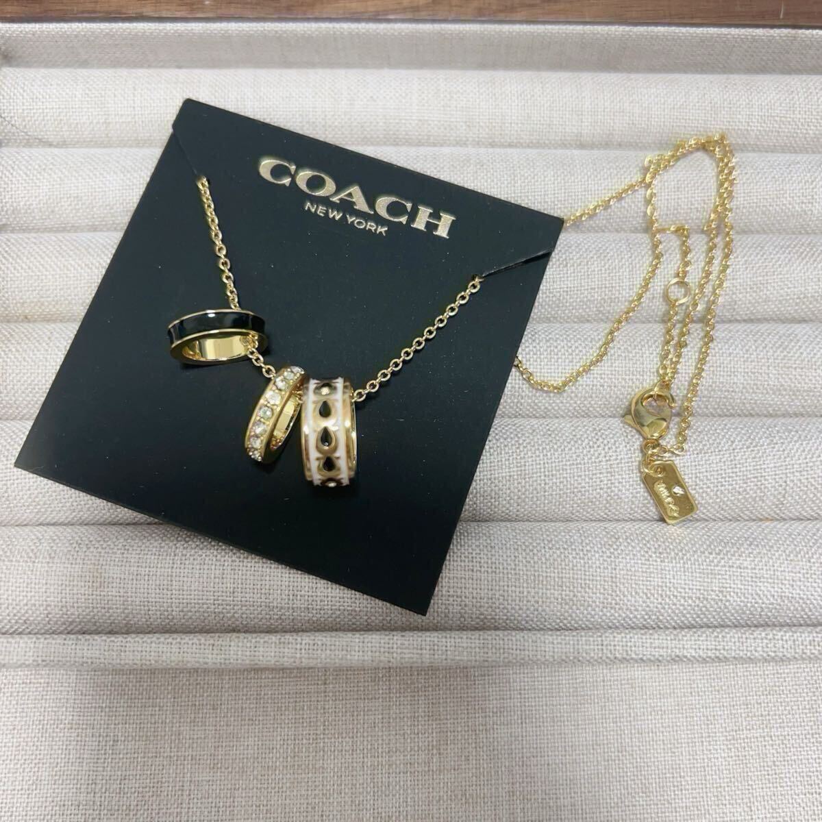 新品未使用 CH003 COACH コーチ ネックレス ホワイトxゴールド エナメル リングチャーム の画像1