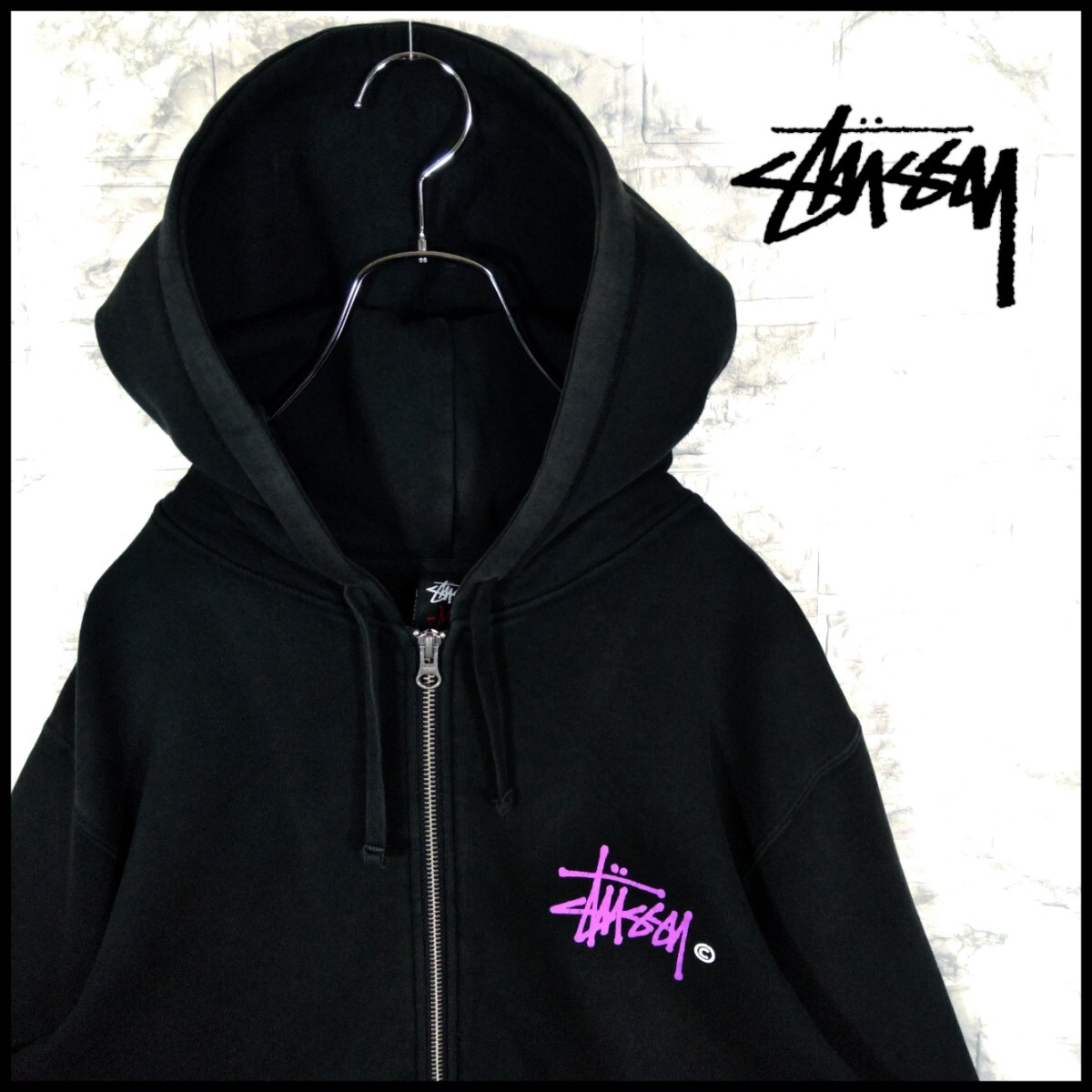 【STUSSY】00s'vintage ショーンフォントロゴ　ジップパーカー　黒_画像1