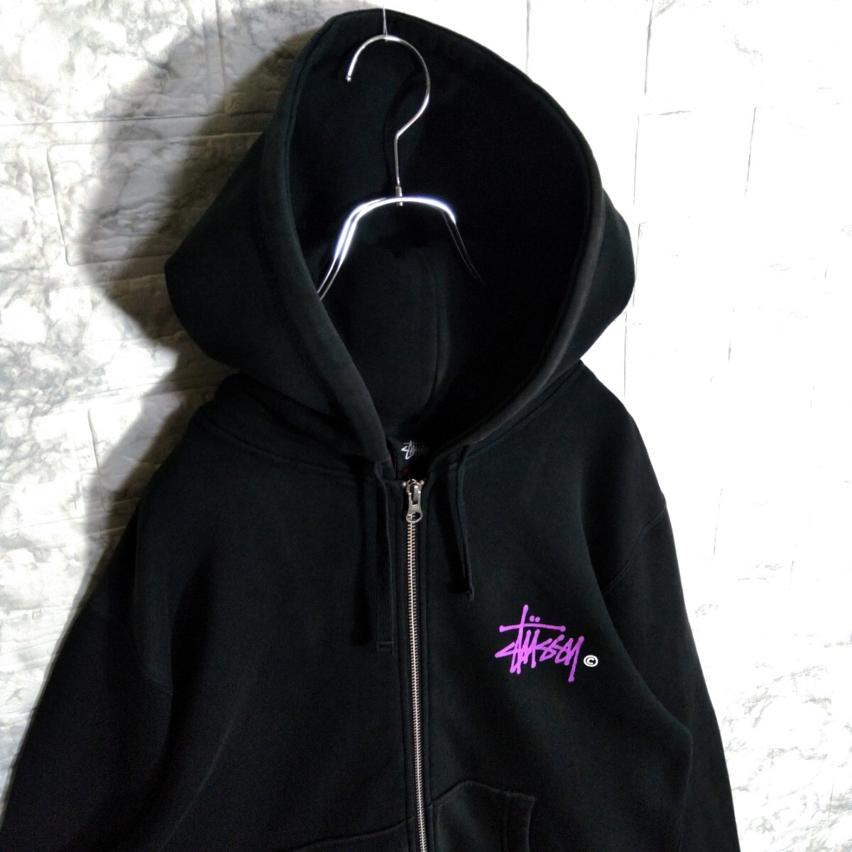 【STUSSY】00s'vintage ショーンフォントロゴ　ジップパーカー　黒_画像3