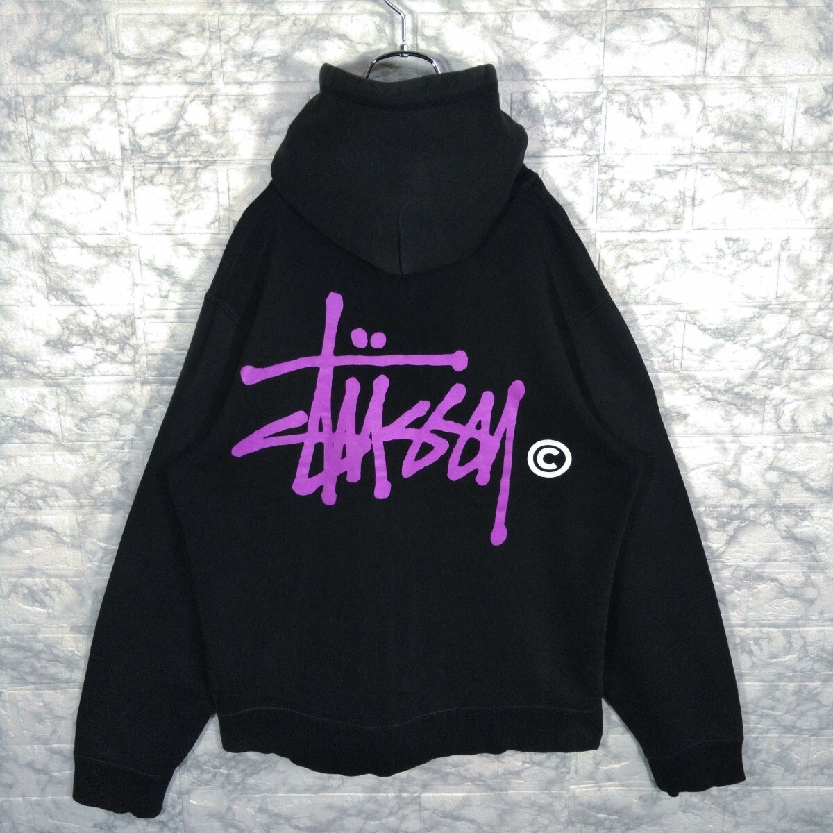 【STUSSY】00s'vintage ショーンフォントロゴ　ジップパーカー　黒_画像9