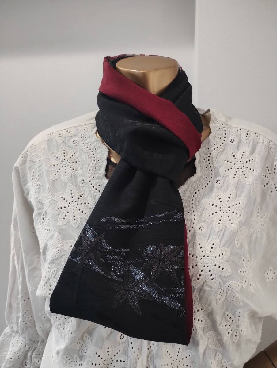 бесплатная доставка * кимоно переделка * натуральный шелк земля узор . лист вышивка &.. двусторонний шарф снуд шарф