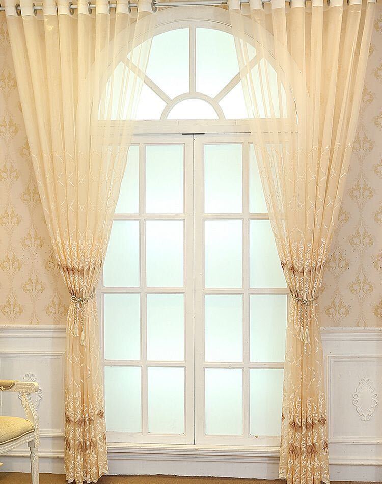 レースカーテン 150*200 2枚組 即発送 ベージュ ゴージャス ゴールド オシャレ フックタイプ 飾り_画像4