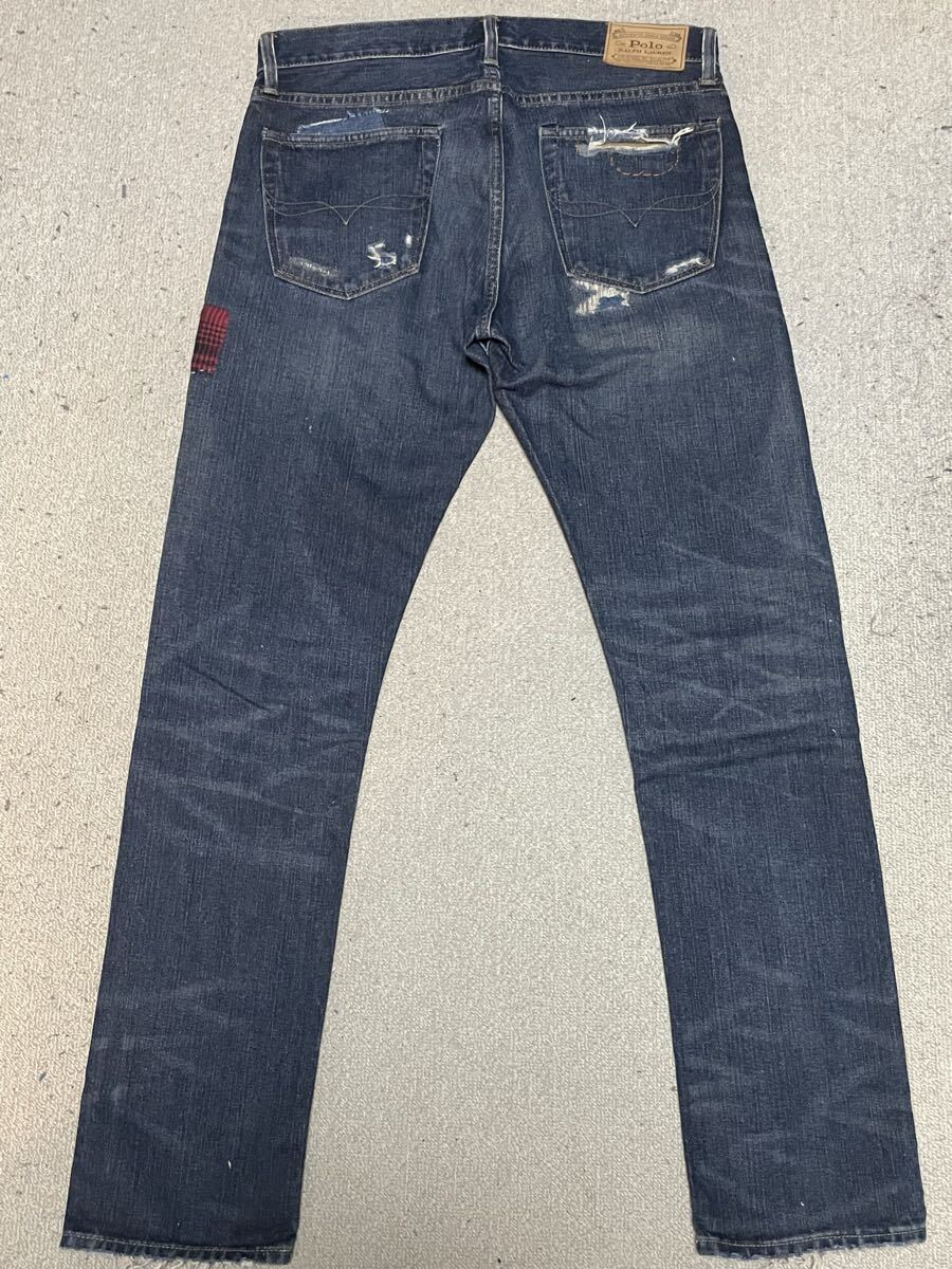 ★美USED★Polo RALPH LAUREN ポロ ラルフローレン ダメージ加工デニム SIZE=32 × 32 インディゴ_画像6