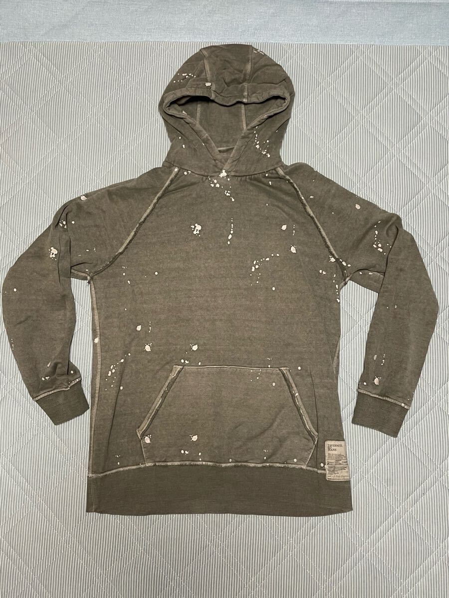 ★美USED★TAVERNITI SO JEANS タヴァニティ ソー ジーンズ ペイント加工 パーカー SIZE=L グレー×ホワイトペイント_画像1
