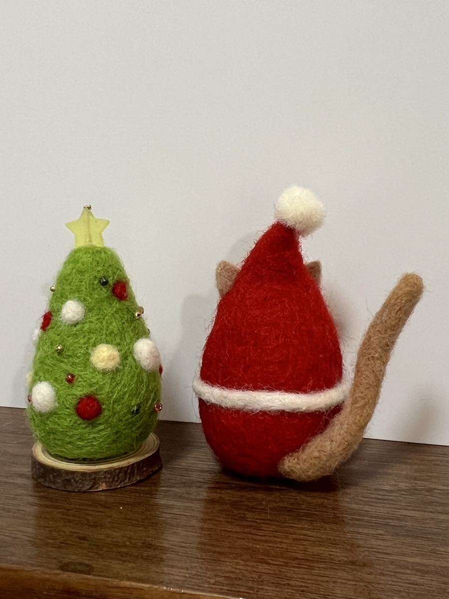 羊毛フェルト クリスマスネコサンタ クリスマスツリーセット 置物 インテリア_画像2