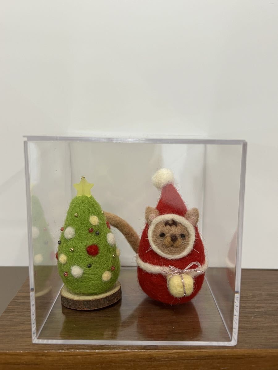 羊毛フェルト クリスマスネコサンタ クリスマスツリーセット 置物 インテリア_画像4