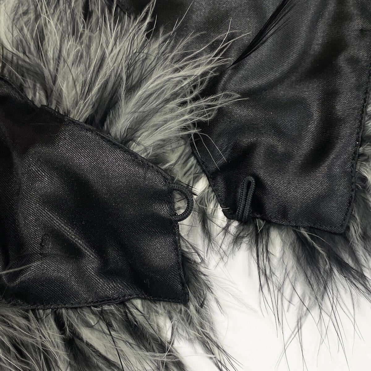 j24☆8-4 ティペット ターキーフェザー コッスフェザー リアルファー 本毛皮 グレー ホワイト MIX ファーマフラー free u02t _画像5