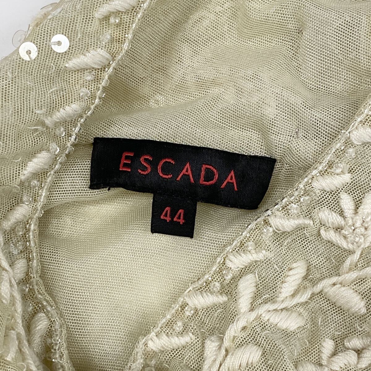 oj29 ESCADA エスカーダ 半袖トップス カットソー スパンコールデザイン 花柄 ハイネック プルオーバー レディース 女性服 44 XXLサイズ_画像6