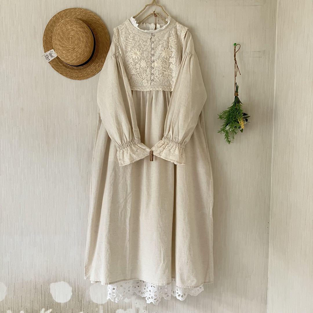 サマンサモスモス★sm2★きなり★胸元＆袖＊お花レース刺繍ワンピース_画像1