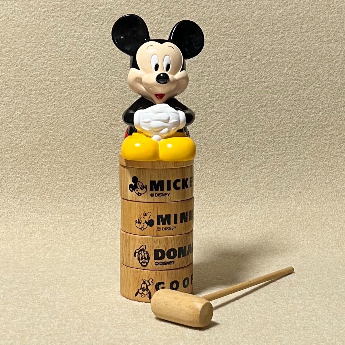 ディズニー ミッキーマウス だるま落とし ハンマークラッシュ 積み木崩し 木製 おもちゃ ミッキー 当時物 レトロ_画像1