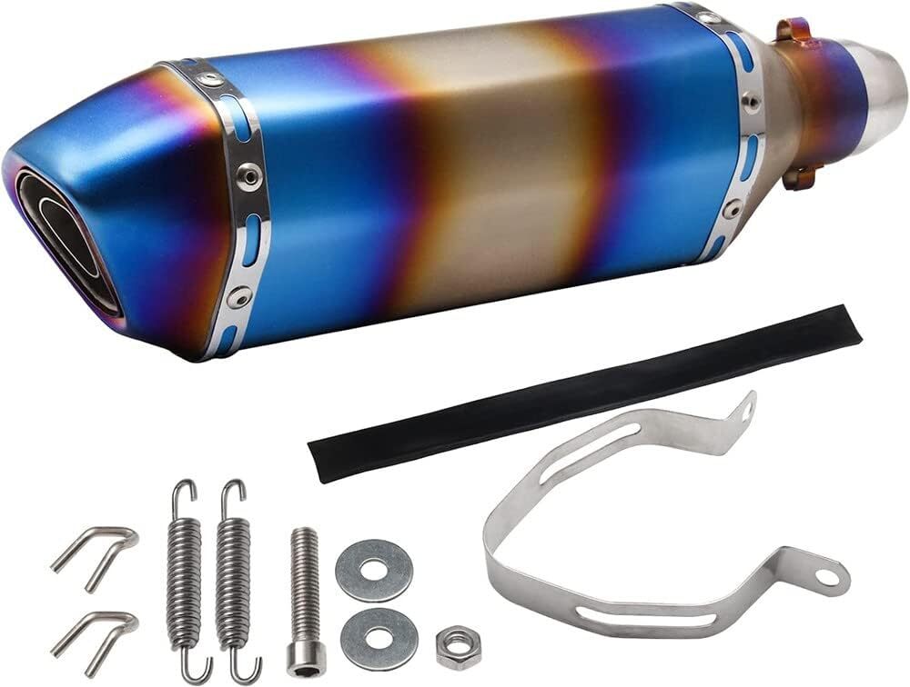 【未使用品】スリップオンマフラー バイクサイレンサー 汎用 38mm 51mm 消音器付き 全長 37CM(チタン焼き)_画像1