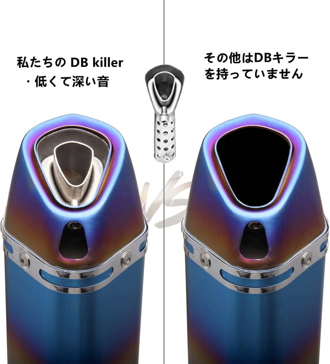 【未使用品】スリップオンマフラー バイクサイレンサー 汎用 38mm 51mm 消音器付き 全長 37CM(チタン焼き)_画像5