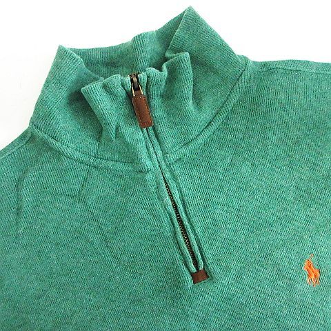 ポロ バイ ラルフローレン Polo by Ralph Lauren 0485501 ニット セーター 長袖 ハイネック ハーフジップ ロゴ コットン S グリーン ※EKM_画像4