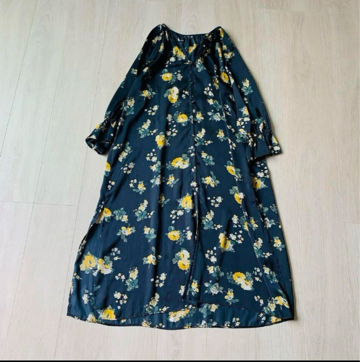 コラージュガリャルダガランテ 花柄ロングワンピース 総柄 ネイビー Fサイズ_画像1