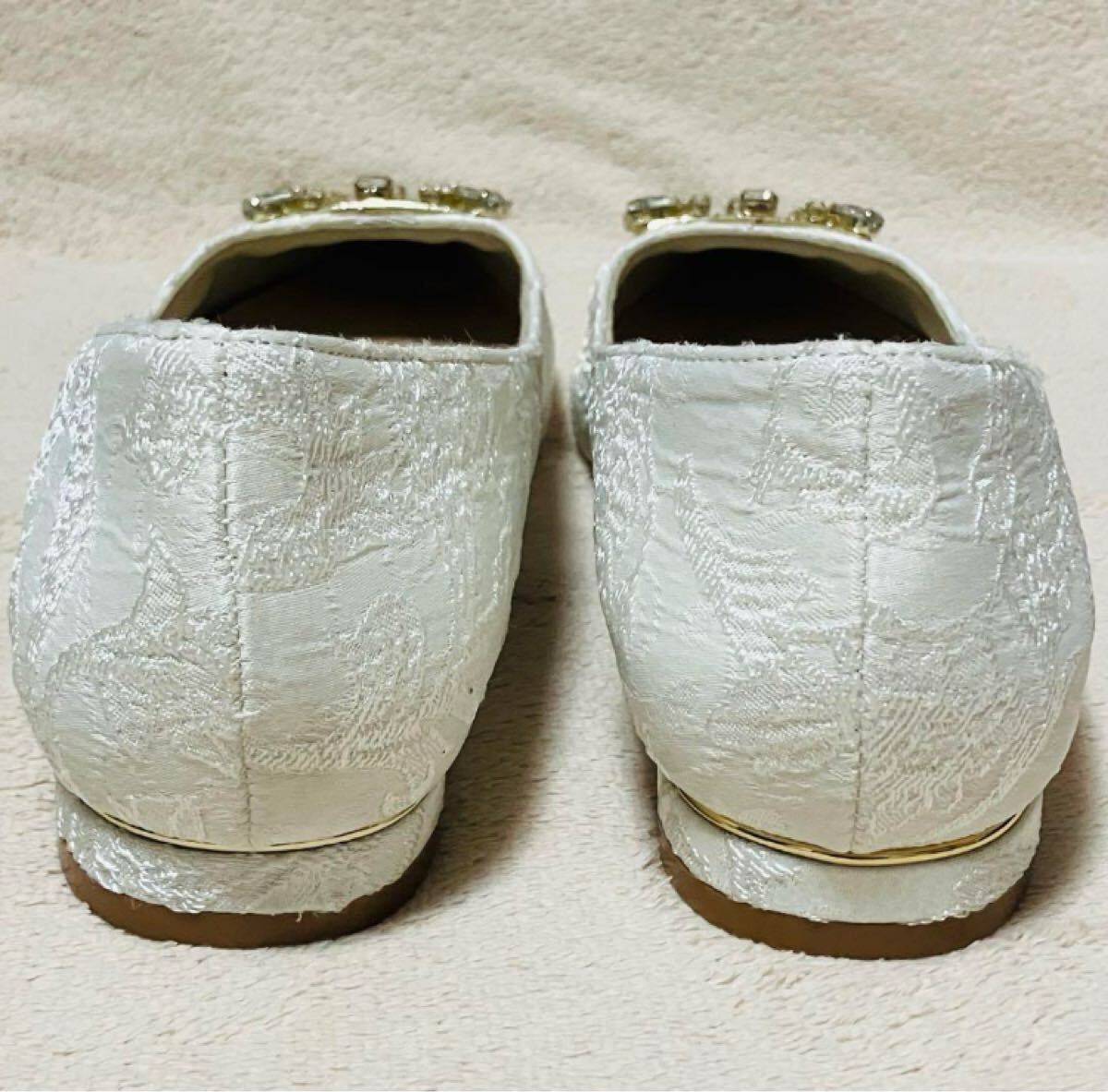 RANDA ビジューパーツフラットパンプス ブラック レース 23cm_画像7