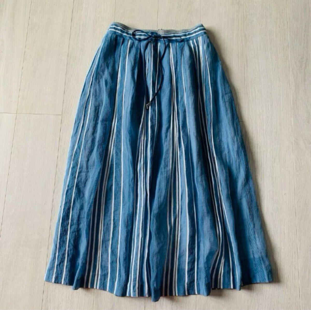 【Hoochie C】フレアスカート ストライプ シルク混_画像1