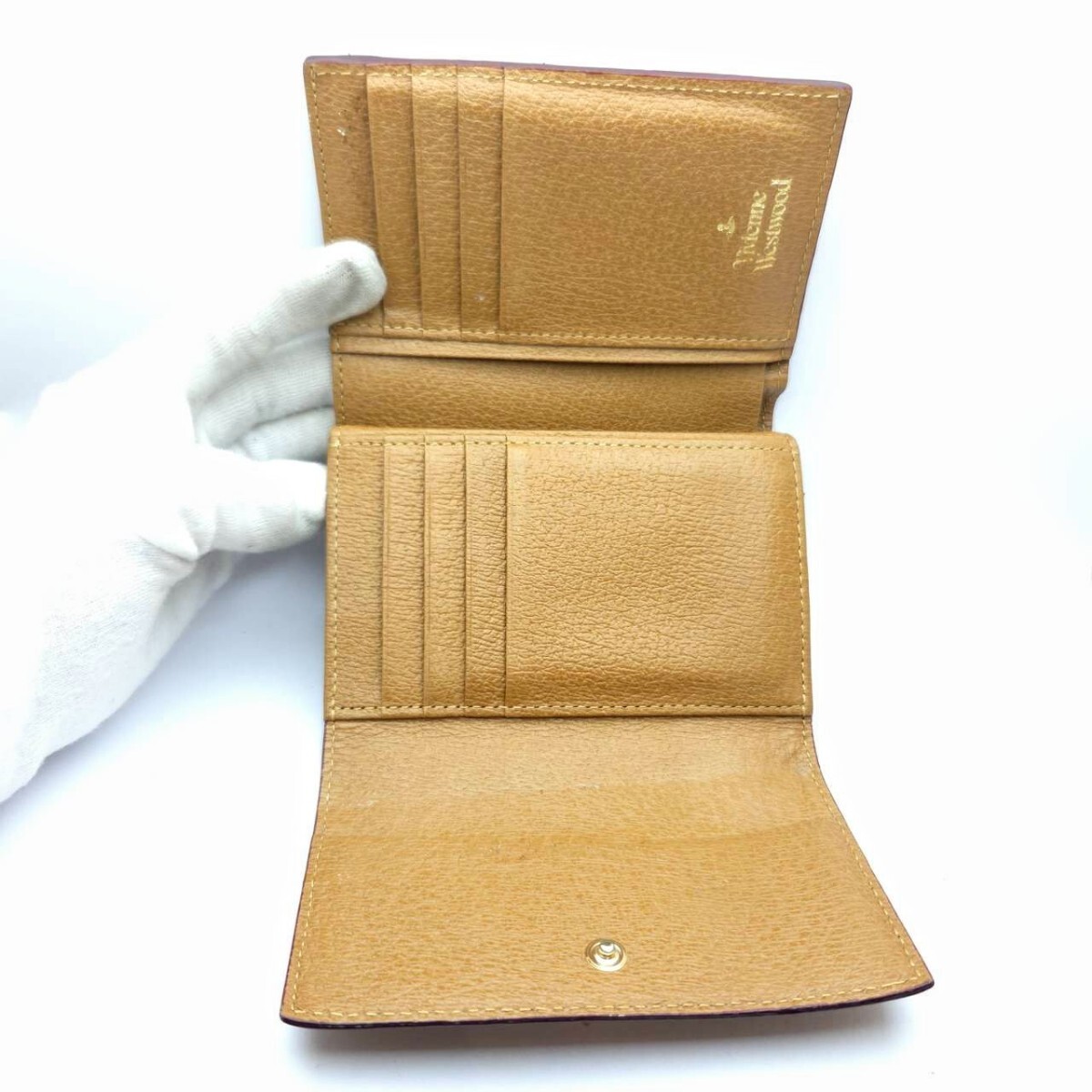 Vivienne Westwood 3. складывать кошелек камыш . телячья кожа Camel Vivienne Westwood память B5-53